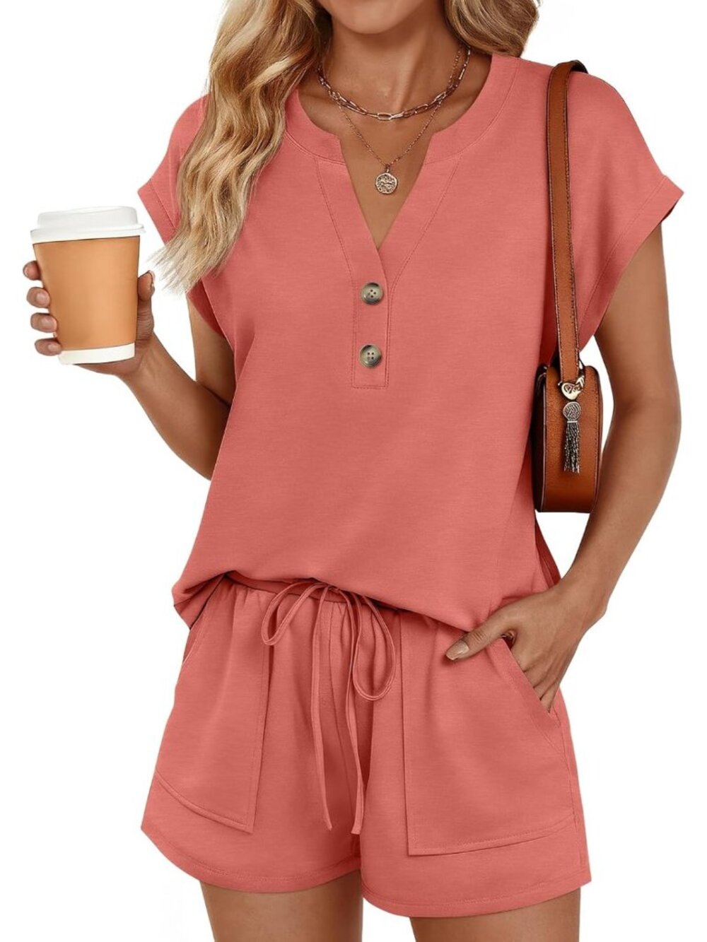 〽️Women's Outfit Set Coral Casual Summer Beach Two Piece Matching Sweatsuit